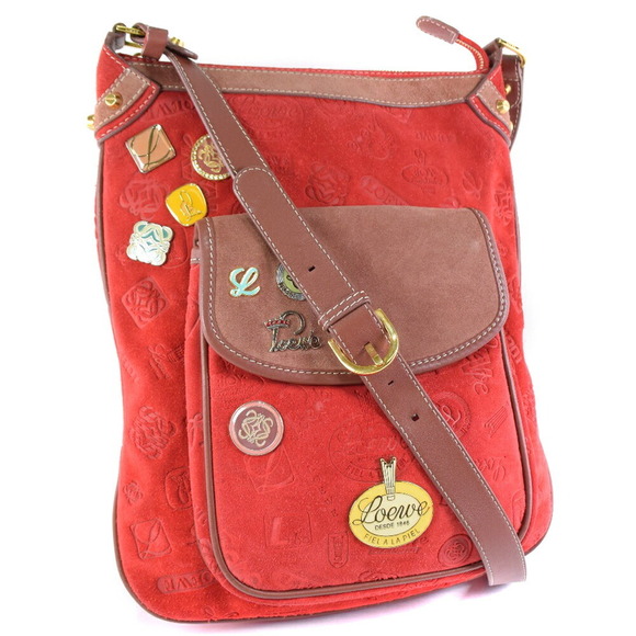 Loewe Handbags - LOEWE Shoulder Bag Buckskin Suede Red